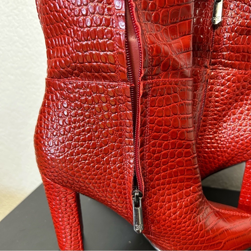 SAM EDELMAN Raakel Knee High Boot Red Croc Embossed Leather Size 7.5 EUC - Picture 12 of 13